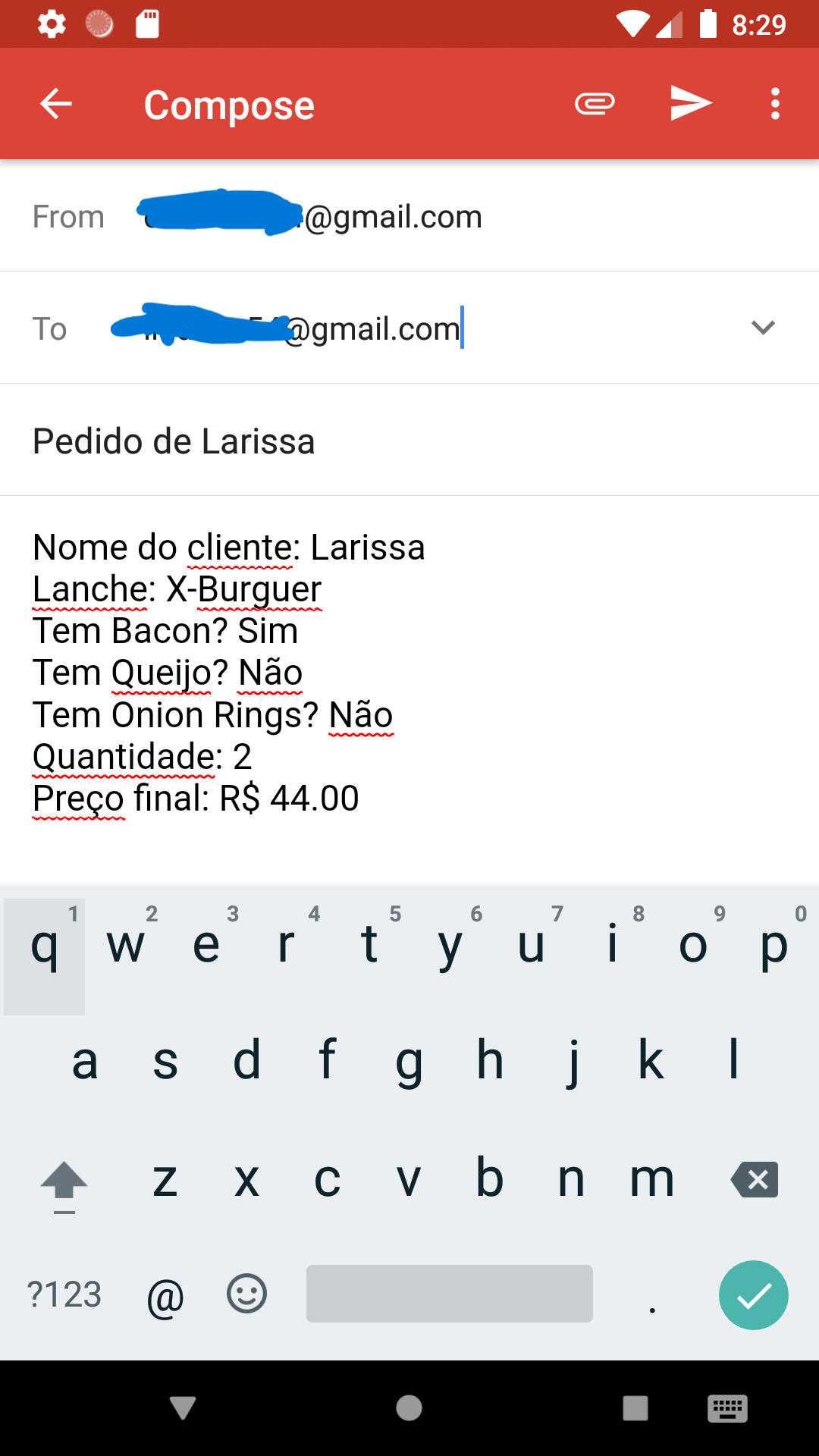 Hamburgueria Z - Envio por E-mail