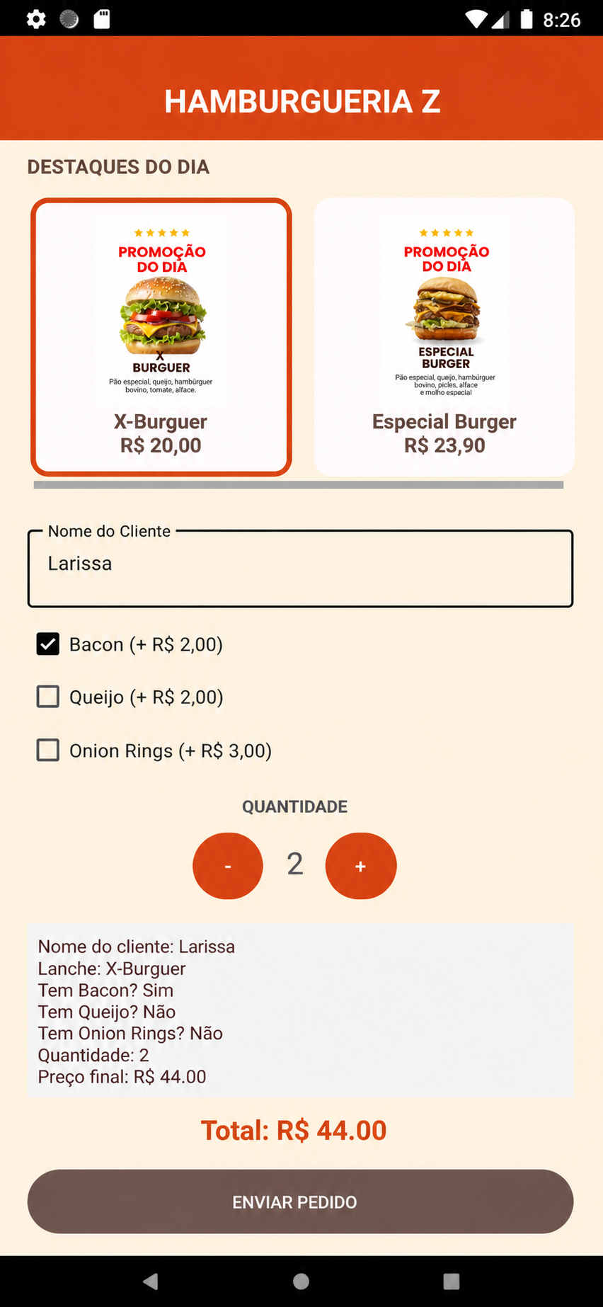 Hamburgueria Z - Detalhes do App