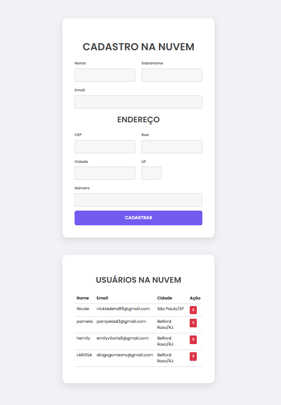 Cadastro Cloud - Firebase & ViaCEP API